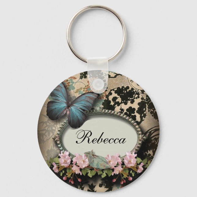 Steampunk Ephemera Blumenschmetterling viktorianis Schlüsselanhänger (Vorderseite)