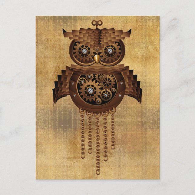 Steampunk-Eule im Vintage-Stil Postkarten (Vorderseite)