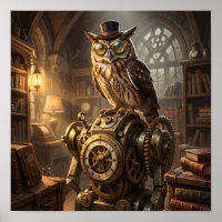 Steampunk-Eule-Uhrwerk-Kunstplakat