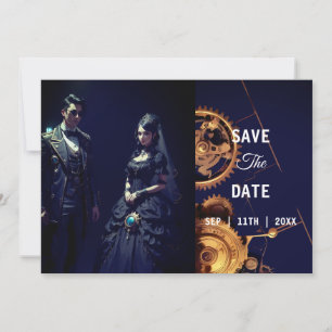 Steampunk-Extravaganza Vintage-Uhrwerk-Hochzeit Save The Date