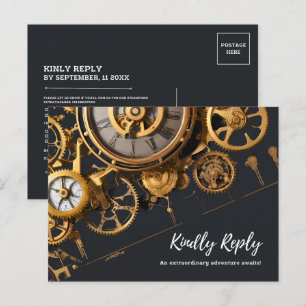 Steampunk Extravaganza Vintage Uhrwerk UAWG Einladungspostkarte