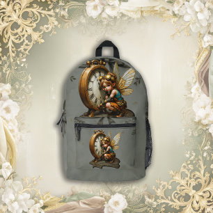 Steampunk Fairy mit Golden Wings & Antique Clock Bedruckter Rucksack