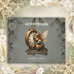 Steampunk Fairy mit Golden Wings & Antique Clock Gästebuch