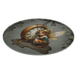 Steampunk Fairy mit Golden Wings & Antique Clock Schneidebrett