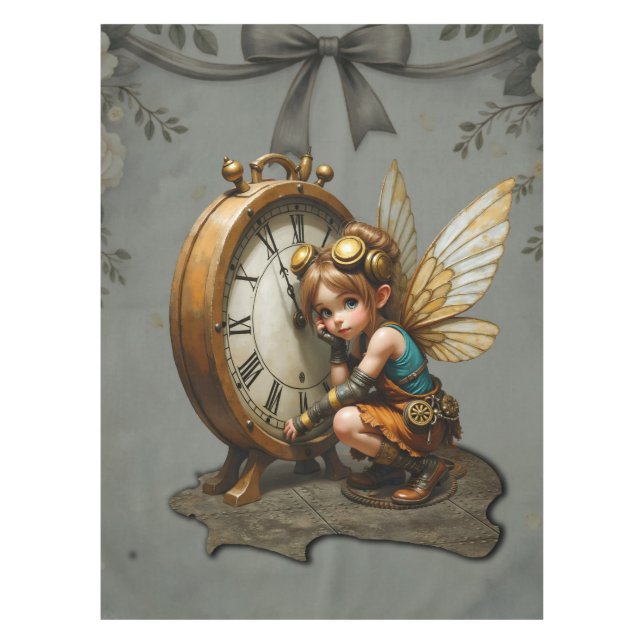 Steampunk Fairy mit Golden Wings & Antique Clock Tischdecke (Vorderseite)