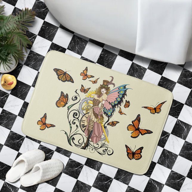 Steampunk Fairy Yellow Clock Gears Badematte (Von Creator hochgeladen)