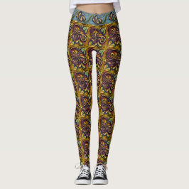 Steampunk Fairytale Gilded Brass Leafy Wein Printw Leggings
