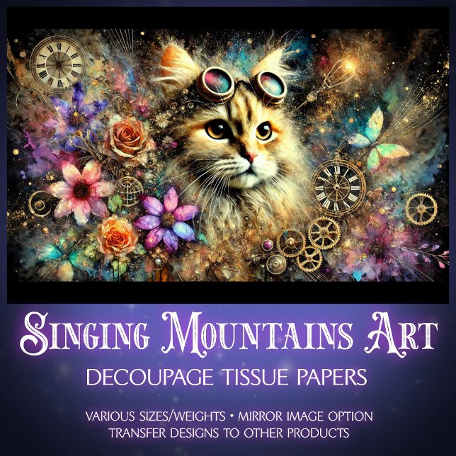 Steampunk Fantasy Cat Portrait Decoupage Seidenpapier (Von Creator hochgeladen)