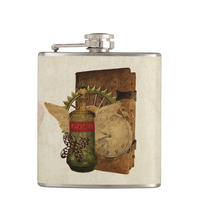 Steampunk Fantasy Collage Flask Flachmann (Vorderseite)