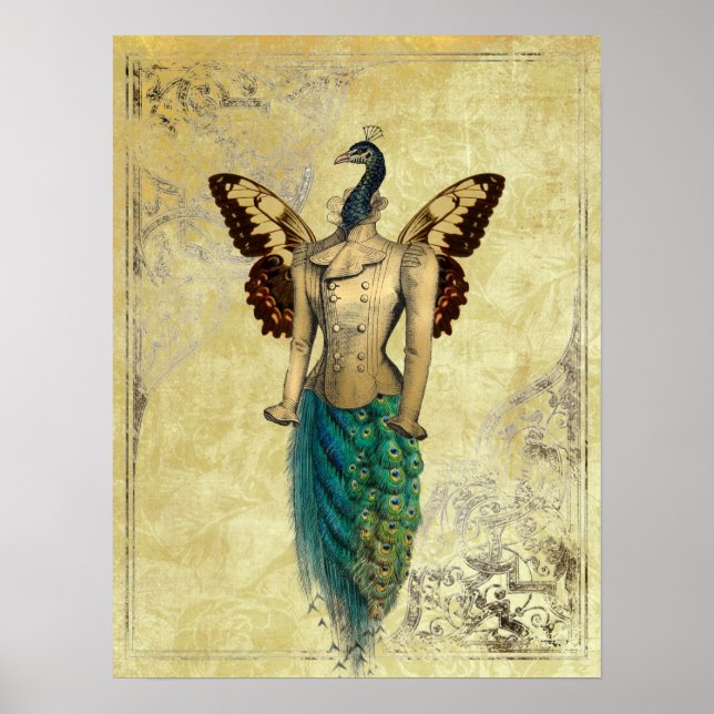 Steampunk Fantasy Peacock Gold Poster (Vorne)