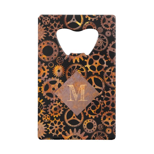 Steampunk - Farbige, rostfreie Gänge - Custom Mono Geldbeutel Flaschenöffner (Vorderseite)