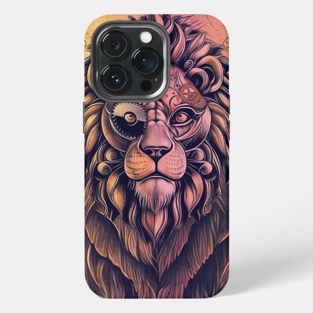 Steampunk-Farbrauflauf Rustikaler Löwe iPhone Hülle (Hinten)