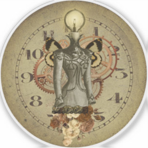 Steampunk Female Bust Collage Medallion Aufkleber