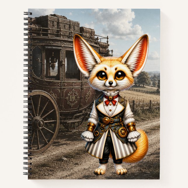 Steampunk-Fennec-Fuchs-Dame & Postkutsche Notizbuch (Vorderseite)