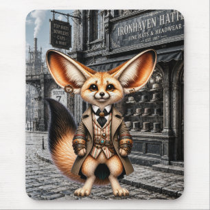 Steampunk Fennec Fuchs Gentleman im Hatter Shop Mousepad