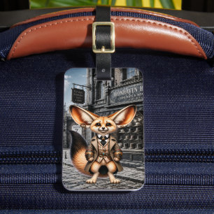 Steampunk Fennec Fuchs Gentleman im Hutladen Gepäckanhänger