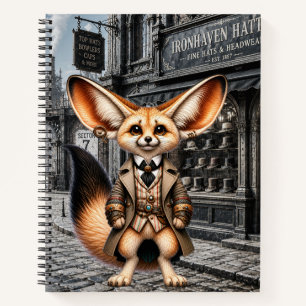Steampunk-Fennec-Fuchs-Gentleman im Hutladen Notizbuch