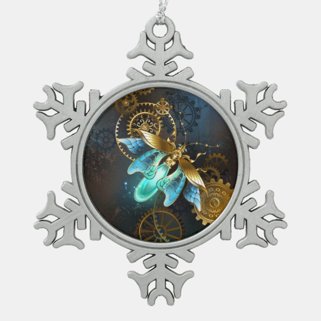 Steampunk Firefly Schneeflocken Zinn-Ornament (Vorderseite)