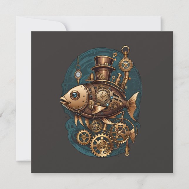 Steampunk-Fisch im Vintage-Retro-Stil (Vorderseite)