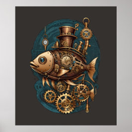 Steampunk Fish Vintag Retro Style Poster