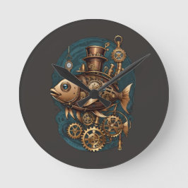 Steampunk Fish Vintag Retro Style Runde Wanduhr