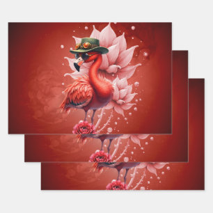 Steampunk Flamingo - Fantasy Digital Artwork Geschenkpapier Set