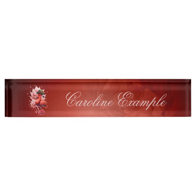 Steampunk Flamingo - Fantasy Digital Artwork Namensplakette (Vorderseite)
