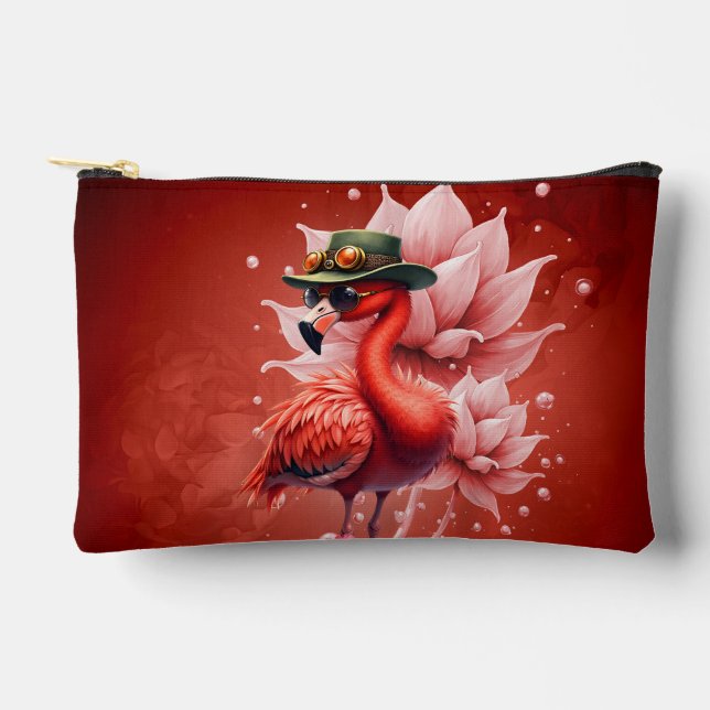 Steampunk Flamingo - Fantasy Digital Artwork Zubehörtasche (Vorderseite)