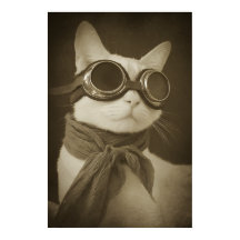 Steampunk-Fliegerkatze im Sepia-Porträt