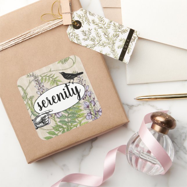 Steampunk Floral Black Bird Barn Wood Gran Quadratischer Aufkleber (Schenken)