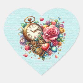 Steampunk Floral Bouquet Heart Herz-Aufkleber