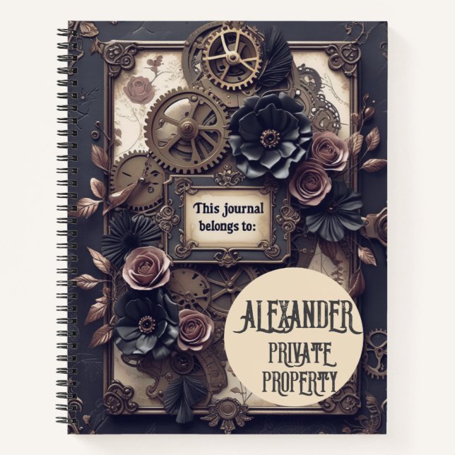 Steampunk Floral Gears Writing Journal Notizbuch (Vorderseite)