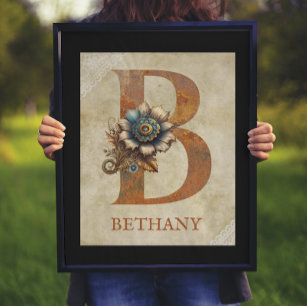 Steampunk Floral Letter B Poster