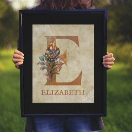 Steampunk Floral Letter E Poster