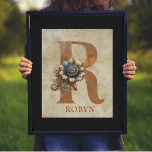 Steampunk Floral Letter R Poster