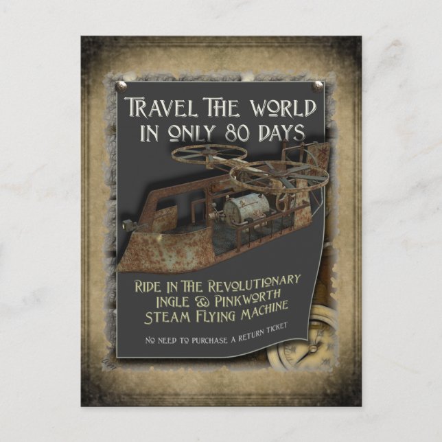 Steampunk Flying Machine Postcard Postkarte (Vorderseite)