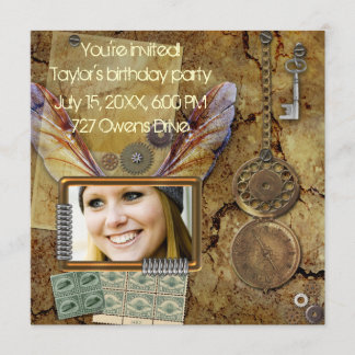 Steampunk Foto-Einladung Einladung