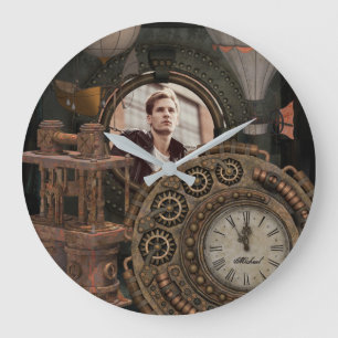 Steampunk-Foto-Rahmen für die industrielle Uhrenve Große Wanduhr