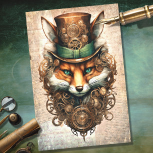 Steampunk Fox 4 Portrait Decoupage Papier
