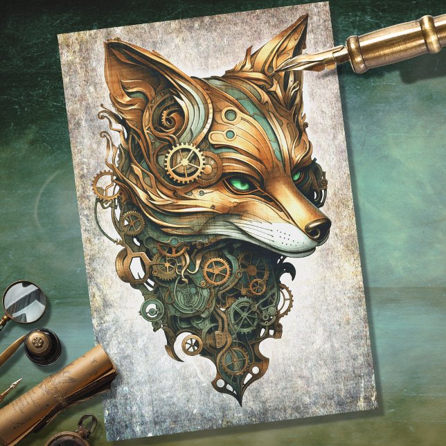 Steampunk Fox Portrait Decoupage Papier (Von Creator hochgeladen)