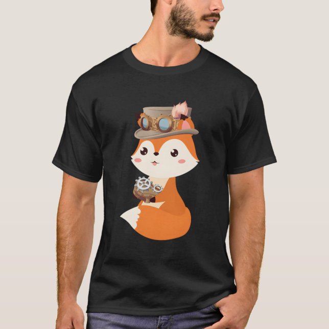 Steampunk Fox Science Fiction Steam Powered Critte T-Shirt (Vorderseite)