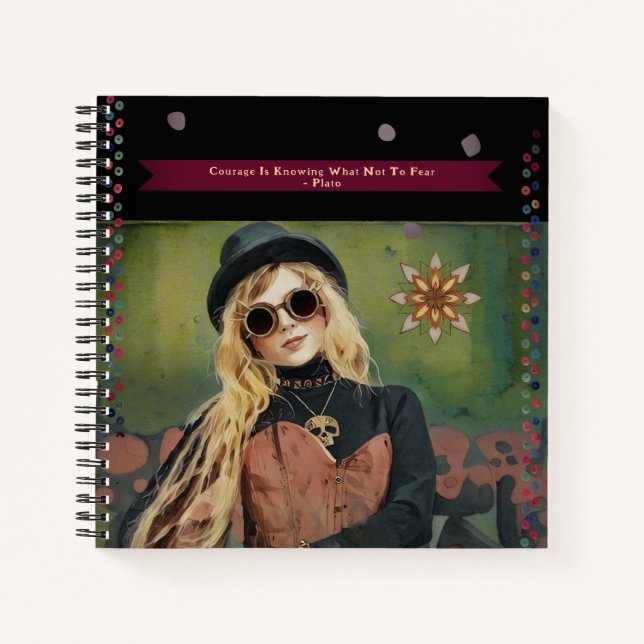 Steampunk Frau Plato Quote Black Journal Notizbuch (Vorderseite)