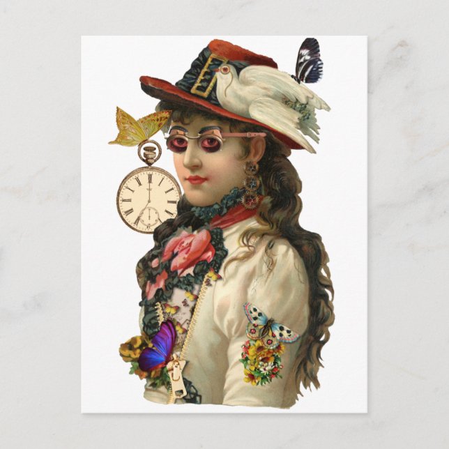 SteamPunk-Frau Postkarte (Vorderseite)