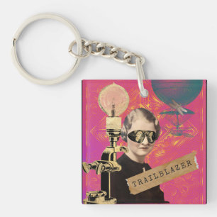 Steampunk-Frau Wegbereiterin Pop-Art Schlüsselanhänger
