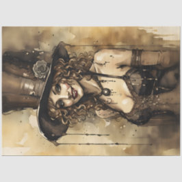 Steampunk-Frauenporträt-Decoupage | Viktorianisch Seidenpapier