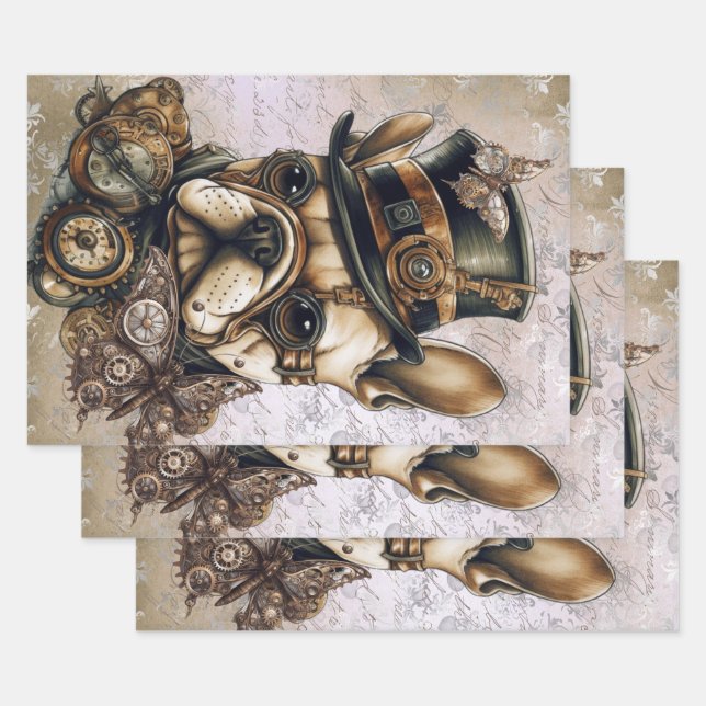 Steampunk French Bulldog Butterfly Decoupage Geschenkpapier Set (Set)