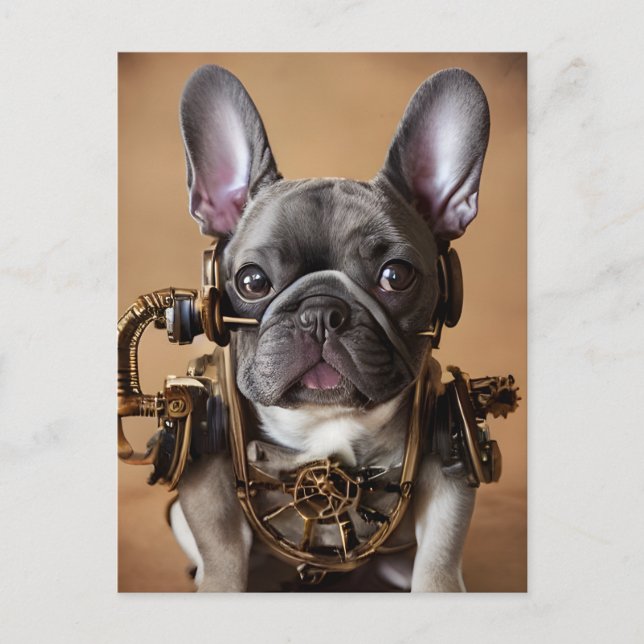 Steampunk French Bulldog Postcard Postkarte (Vorderseite)
