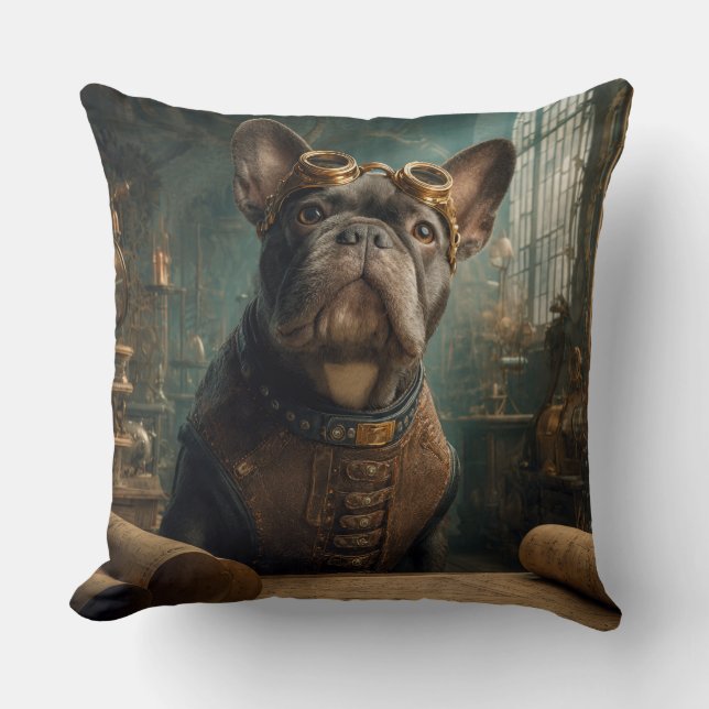 Steampunk Frenchie (Edition 2) - 50 cm x 50 cm Kissen (Vorderseite)