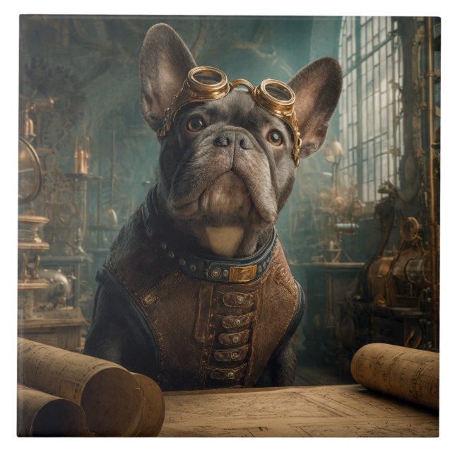 Steampunk Frenchie (Edition 2) - 6" x 6"  Fliese (Vorderseite)