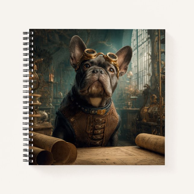 Steampunk Frenchie (Edition 2) - Deluxe Spiral Notizbuch (Vorderseite)